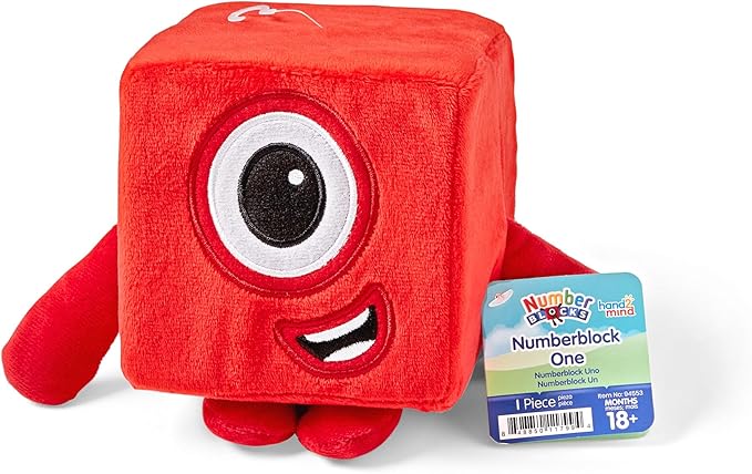 hand2mind Numberblocks One Plush, Plush Figure Toys, Numbers for Toddlers, Preschool Math Learning Toy, Stuffed Animal, Small Plushies, Soft Blocks, Counting Cubes, Stuffies for Kids, Birthday Gifts