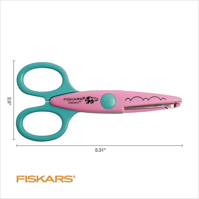 Fiskars Craft Scissors for Kids, Decorative Edge with Zoo Animal Pattern, Zig Zag Design, Ages 4-7, 3-Pack