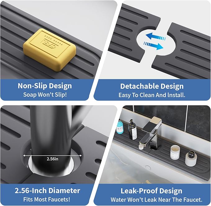 Fast Drying Kitchen Sink Splash Guard, Durable Stone Kitchen Faucet Mat, Water Absorbing Stone Tray for Sink, Diatomite Faucet Mat for Kitchen Sink, Stone Drying Mat for Kitchen and Bathroom Counter