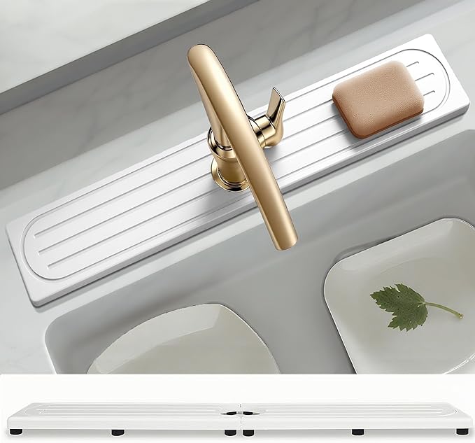 Faucet Mat for Kitchen Sink with Raised Feet, Stone Sink Mat Quick Dry around Faucet, Water Absorbent Stone Tray, Sink Splash Guard & Protectors, Stone Drying Mat for kitchen Counter