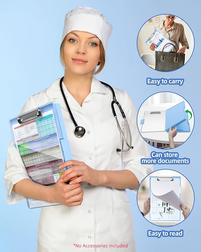 Clearview Clipboard with 2 Storage, Dry Erase 8.5x11 Heavy Duty ClipBoards - High Capacity Coaches Clip Board with Pen Holder - Side Opening Plastic Nursing Clip Case - Aqua Blue