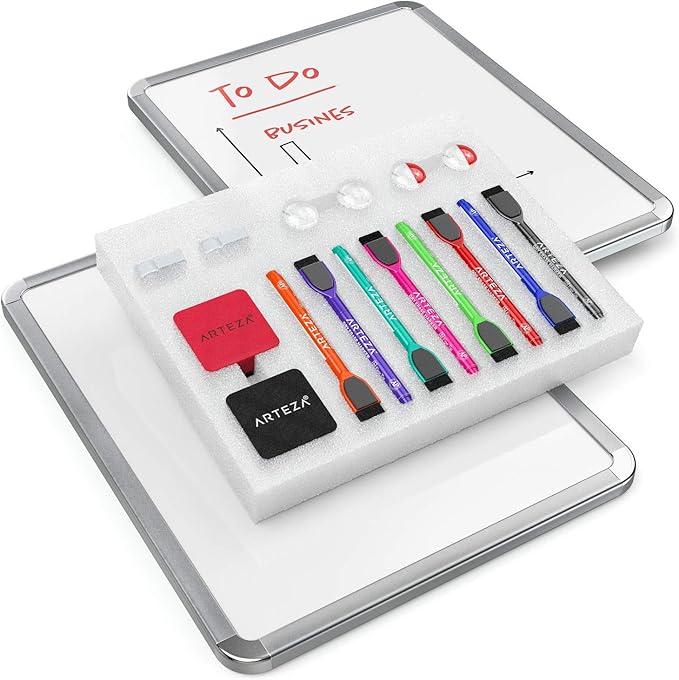 Arteza Framed Magnetic Dry Erase Board Set (2-Pack, 11x14 inches), Small Whiteboards with Marker & Magnets, Ideal for School Supplies, Office, Classroom, College Dorm Essentials