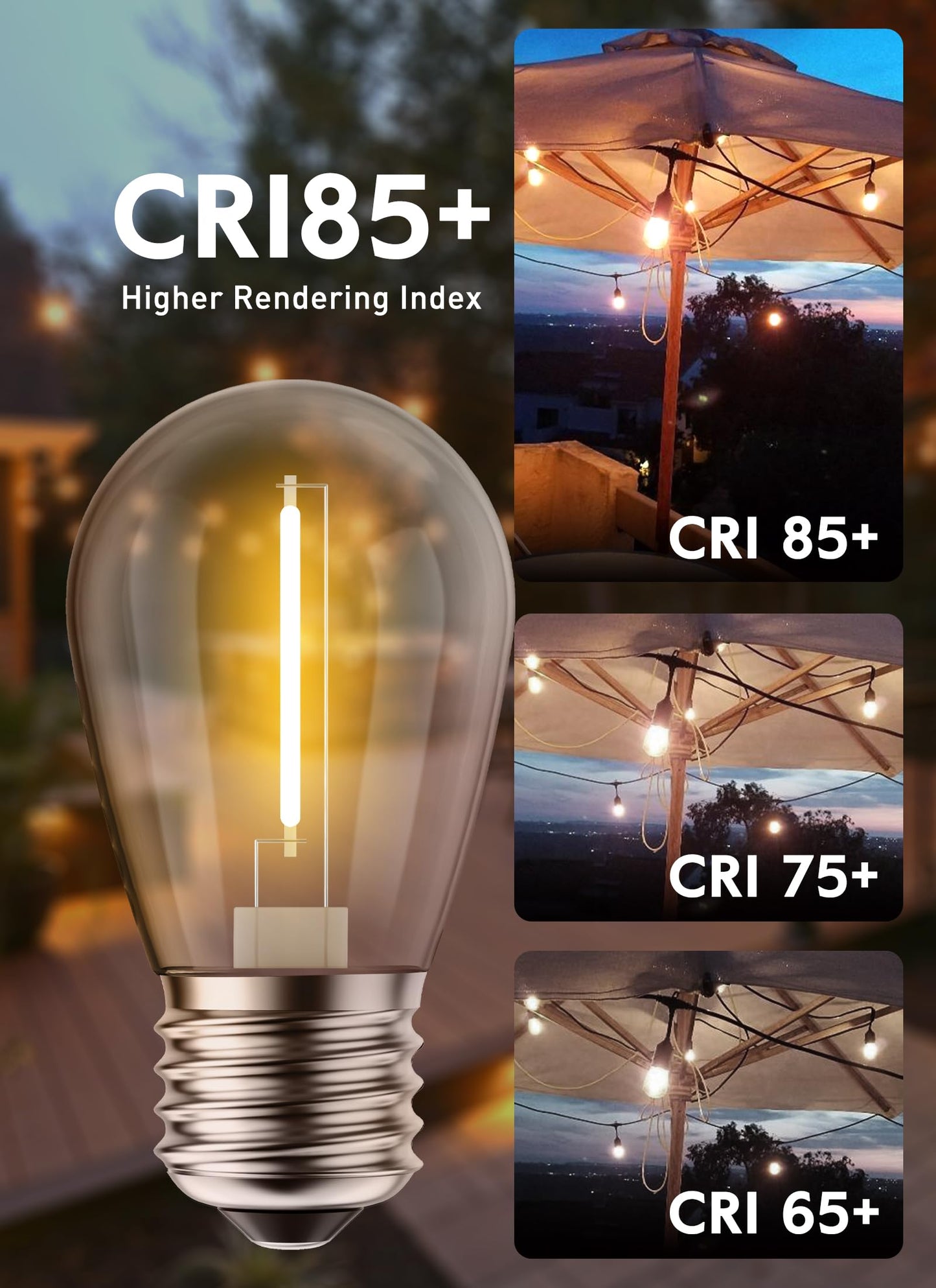 Minetom S14 Christmas Light Bulbs, 50 Pack, Glass, Waterproof, E26 Medium Base, Multicolor, 11 Watt