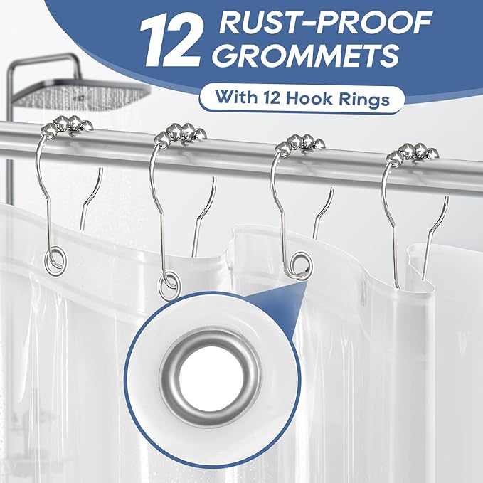 downluxe Clear Shower Curtain Liner with Hooks, PEVA Plastic Shower Liner, 72" W x 84" L Waterproof Lightweight Bathroom Curtain(12 Hooks, 1PC)