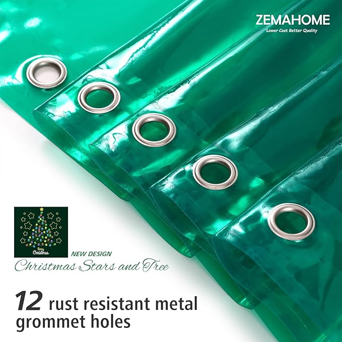 Green Holographic 3D EVA Shower Curtain Liner Glitter Star, 72x72 Premium Light Weight Plastic Bathroom Shower Curtain with Rustproof Metal Grommets for Shower Stall, Bathtubs(No Hooks)
