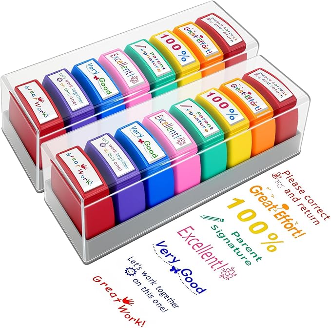 Teacher Stamps for Grading Classroom Stamp for Teachers Valentines Day Gifts Parent Signature Homework Motivational Encouraging Reward, Back to School Homeschool New Teacher Supplies Essentials(16PCS)