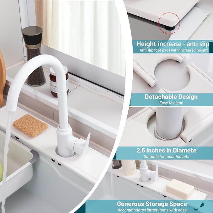 Faucet Mat for Kitchen Sink with Raised Feet, Fast Drying Diatomite Stone Sink Tray, Water Absorbent Faucet & Sink Splash Guard, Prevents Moisture Buildup, Durable Protector for Bathroom Counter