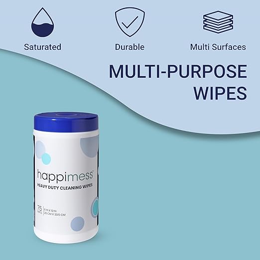 happimess WPE1001A Heavy Duty Cleaning Wipes, Multi-Purpose Multi-Surface Household Wipes, Extra Strong Cleaner for Kitchen, Bathroom, and Pet Messes, Unscented, 75 Count