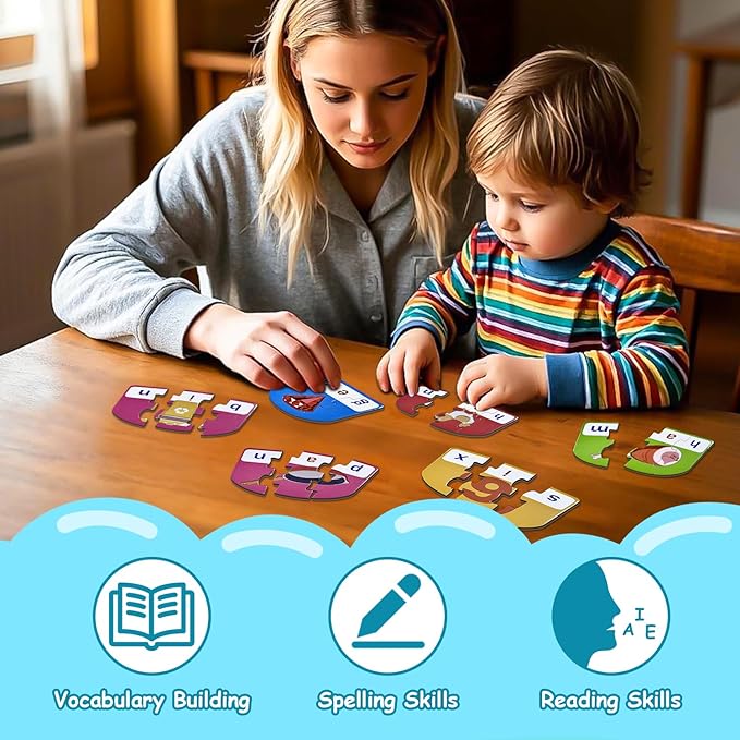 CVC Puzzle Cards for Kids: 20 Pieces Phonics & Spelling Games for Toddlers, Preschool & Kindergarten – Ideal for Speech Therapy & Early Learning Classrooms, Preschool Classroom Must Have