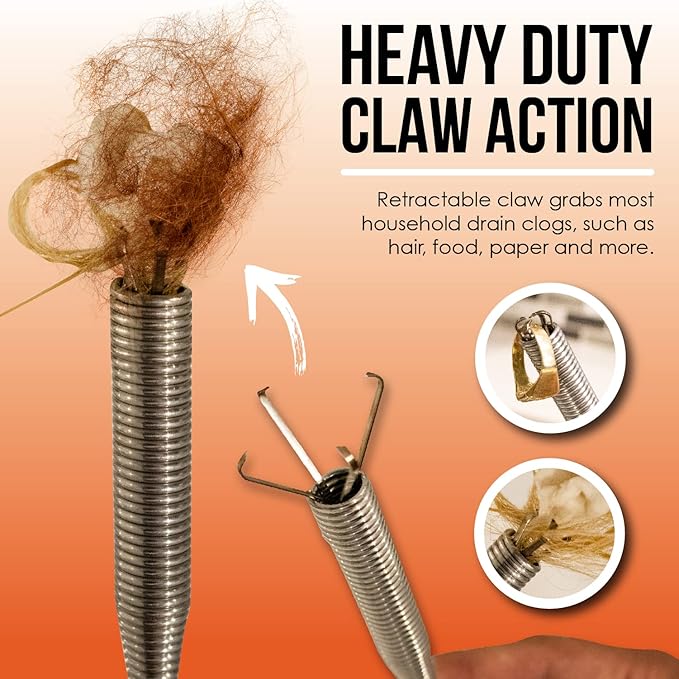 Pistol Grip Grabber Claw, Drain Clog Pickup Snake, Remove Hair and Clogs from Sink, Shower, Tub, Toilet Drains, 5-Ft