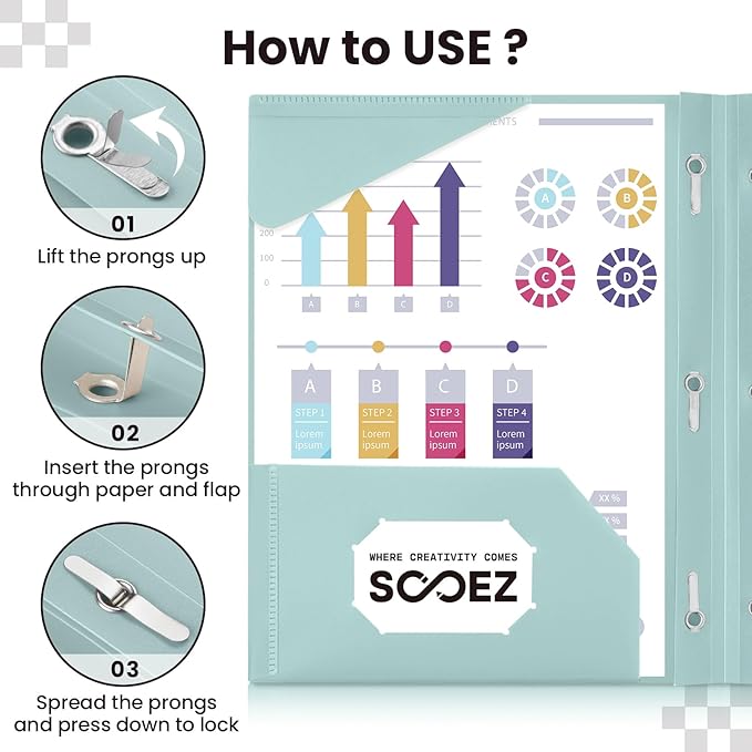 Sooez Plastic Folders with Pockets and Prongs, 6 Pack Pocket Folders with Prongs, Heavy Duty 3 Prong Folder with 2 Pocket for Document, Colored File Folders Back to School Supplies, Light Retro