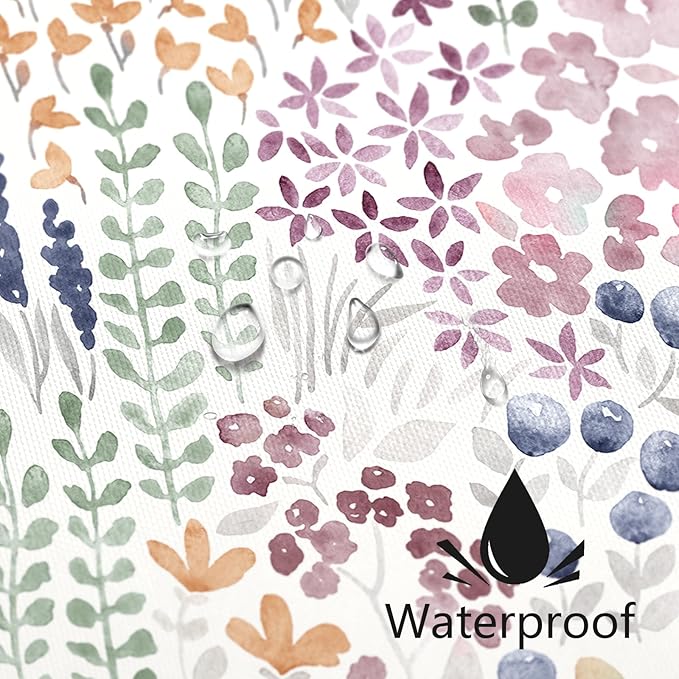 Cute Floral Shower Curtain 60x72, Mauve Boho Flower Fabric Shower Curtain, Funky Watercolor Wildflower Shower Curtain Set, Cottagecore Bohemian Bathroom Decor