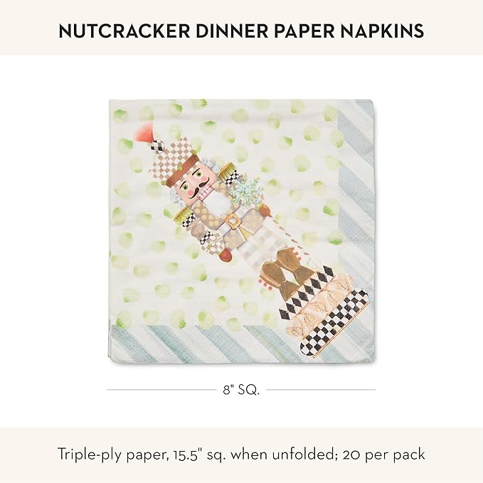 MACKENZIE-CHILDS Pack of 20 Dinner Paper Napkins, Stylish Paper Napkins for Parties and More, Nutcracker