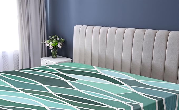 Ambesonne Seafoam Fitted Sheet, Stained Glass Pattern with Wavy Lines and Mosaic Abstract Geometric Composition, Bed Cover with All-Round Elastic Deep Pocket for Comfort, Queen Size, Multicolor