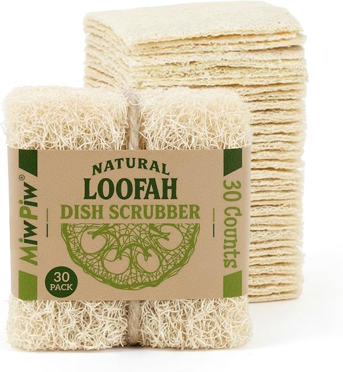 Natural Loofah Dish Sponge (Pack 30) Multipurpose Dish Sponges - 100% Biodegradable Compostable Dishwashing Scouring Pad Zero Waste (2.75" x 2.75" Each)