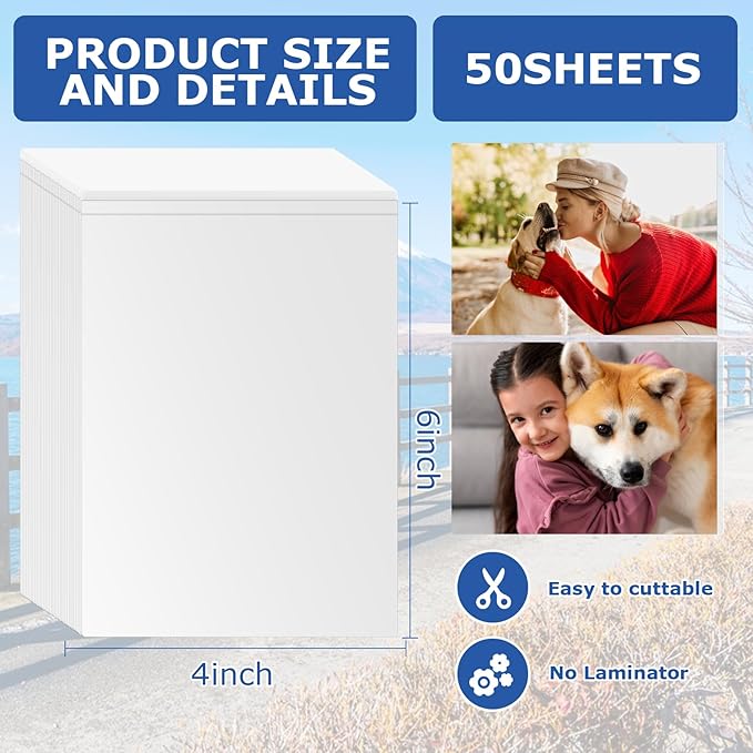 50 Sheets Self Seal Laminating Pouches 4x6 Self Adhesive Laminating Sheet No Heat No Laminating Machine Needed for Photos Index Cards（4x6inch）