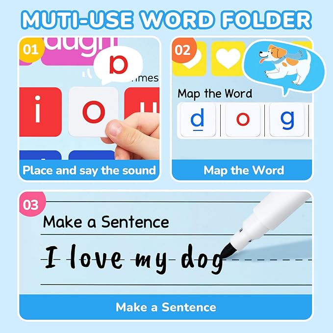 JoyCat 265 Phonics Magnetic Letter Tiles- Hooked on Phonics, ABC Reading Games Set with Word-Building Folder & Storage Case, Letter Sound Alphabet Letters, Preschool Pre k Classroom Materials