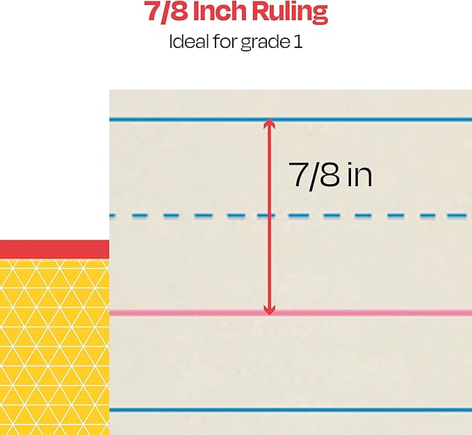 School Smart Zaner-Bloser Writing Paper, Handwriting Practice Lined Paper, Grade 1 Learning, 7/8 Inch Rule, 10-1/2 x 8 Inches, 500 Sheets