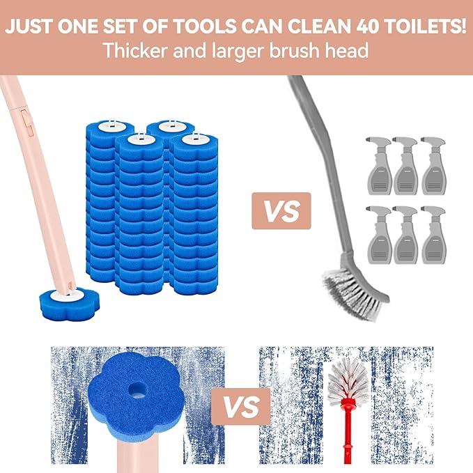 Disposable Toilet Brush Toilet Bowl Cleaner,Toilet Cleaning Supplies,Toilet Bowl Brush,Toilet Cleaner Brush,Toilet Brush with Holder,48 Refills for Cleaning and Hygienic Bathroom Maintenance (Pink)