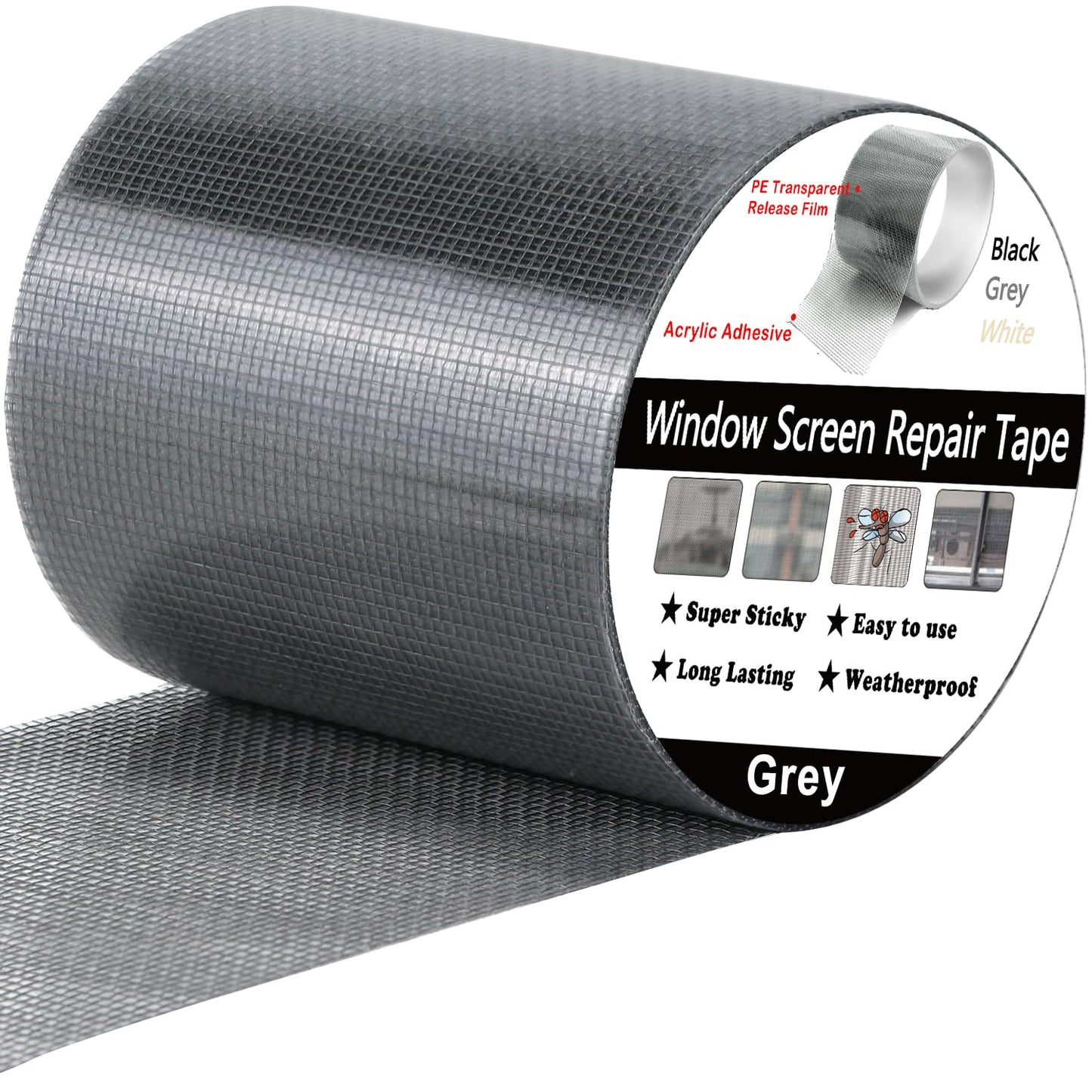 wohohoho Window Screen Repair Tape, 2 in X 40 FT (480IN) Gray Screen Patch Repair Kit, 3-Layer Strong Adhesive Invisible Screen Tape Mesh Repair for Windows, Doors Garage Mosquito Net Magnetic Screen