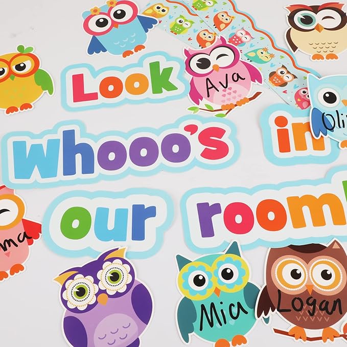 Colorful Owls Bulletin Board Decoration Set Mix Owl Borders Cutouts for Party School Classroom Door Welcome Bulletin Board Craft Home Wall(Look whooos in Our Room)