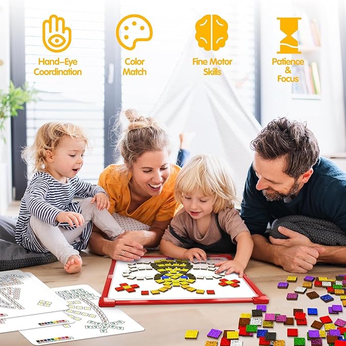 Learning Educational STEM Toy,Mosaic Magnetic Puzzle,330 Foam Building Blocks with 20 Patterns,Math Counting Activities, Montessori Sensory Art Kit Gift for Boy Girl Kids 4 5 6 7+