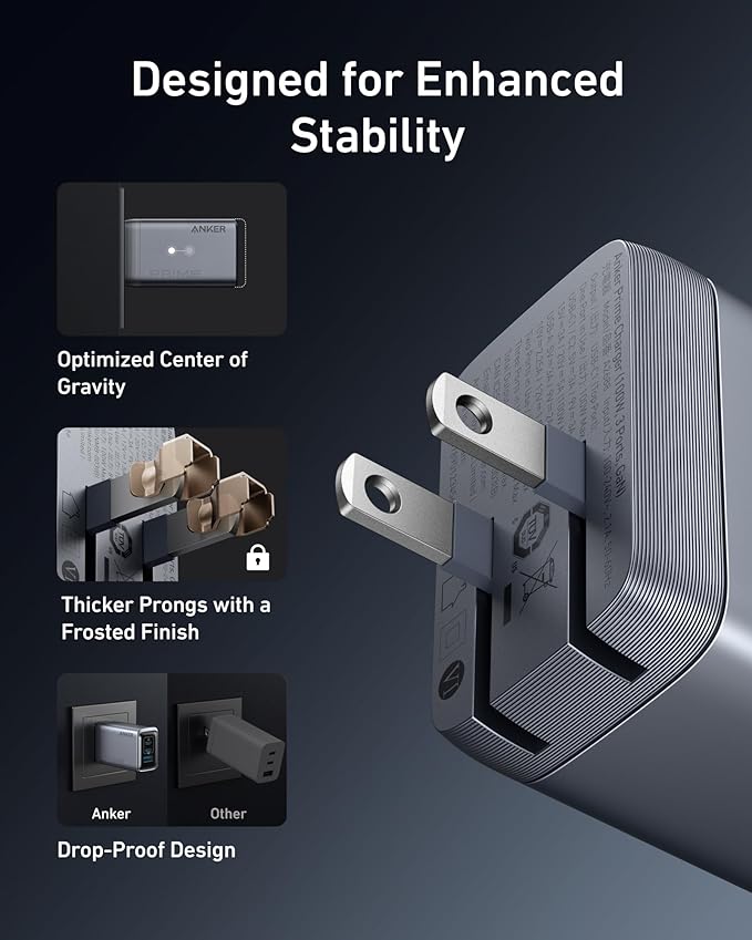 Anker Prime Charger, 100W 3-Port GaN USB C Charger Block, Foldable and Compact for MacBook, iPad, iPhone 17 Series, Galaxy S24/S23, and More