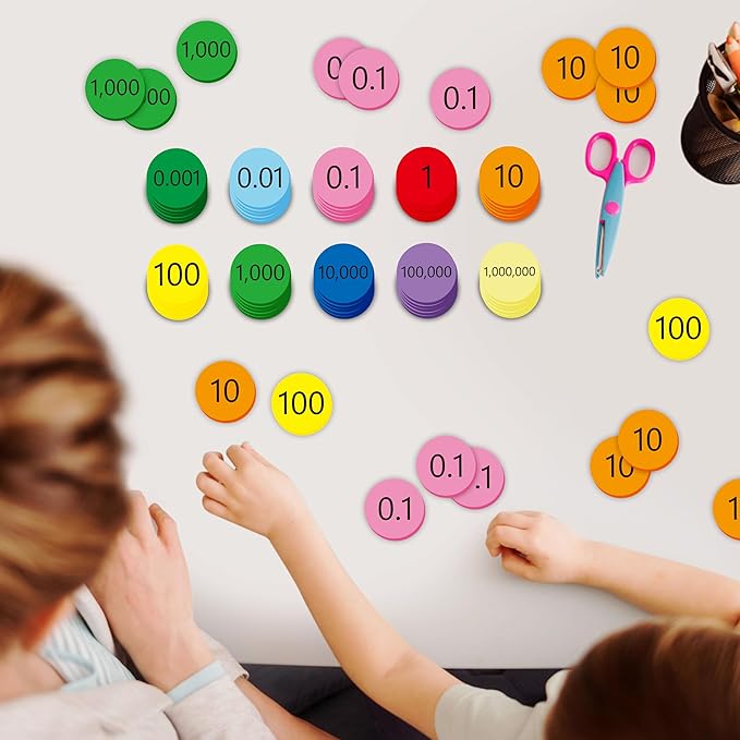 Hebayy 250 PCS EVA Place Value Disks, 10 Values Counting Chips Color-Coded Soft Place Value Chips Decimals to Whole Numbers Counting Chips Early Math Learning for Elementary School