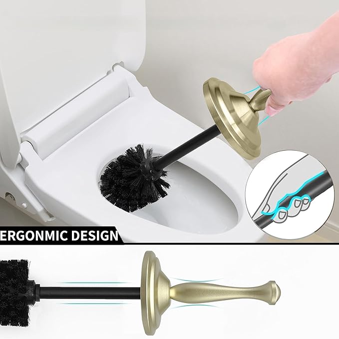 Satin Matte Soft Gold Toilet Bowl Brush with Holder, Durable Bathroom Cleaning Tool, Modern Design for Easy Toilet Maintenance, Bathroom Cleaner Brush for Efficient Cleaning and Hygiene