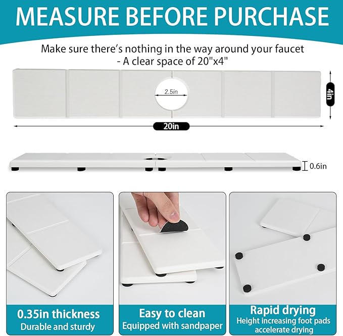 Fast Drying Faucet Mat for Kitchen Sink, Water Absorbent Diatomite Stone Sink Tray with Raised Feet, Kitchen Sink Splash Guard, Prevents Moisture Buildup, Durable Protector for Bathroom Counter