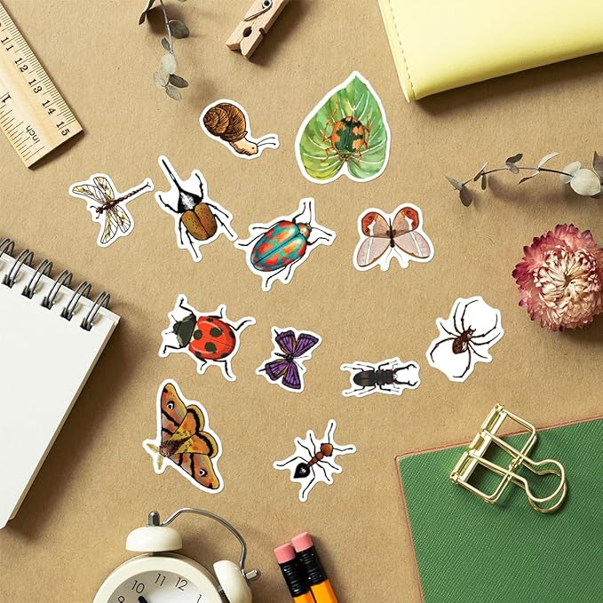 Realistic Insect Butterfly Bug Stickers Pack 50Pcs Vinyl Decals for Water Bottles Laptops Notebooks Scrapbooking Educational Nature Themed Kids Students Teachers