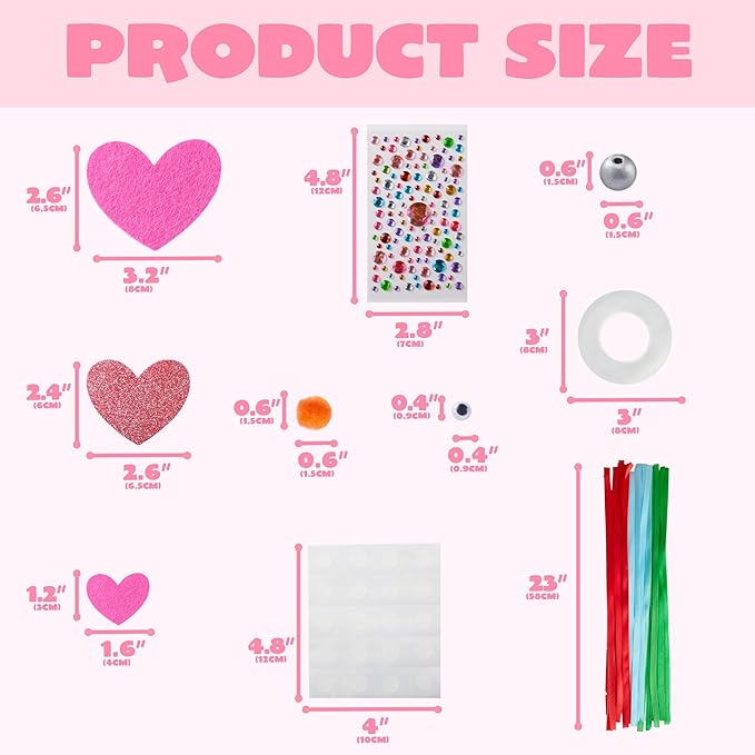 JOYIN Valentines Day 264 Pcs DIY Heart Felt Craft Set, Felt & Glitter Hearts & Wooden Beads & Plastic Eyes & Colorful Paper Ropes for Valentine's Day Kids Craft Party Classroom Ornaments Decorations