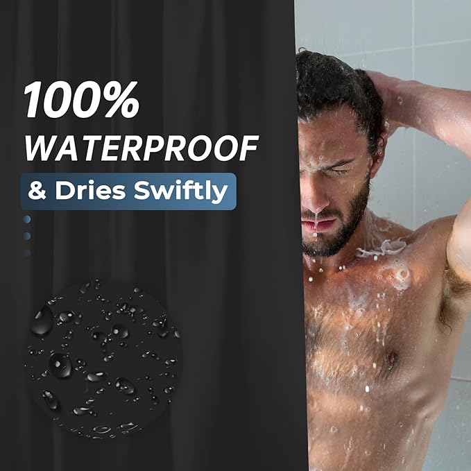 AmazerBath Plastic Shower Curtain Liner, 72 x Inches EVA 8G Heavy Duty Black Waterproof Weighted Thick Bathroom with 3 Clear Weights and 12 Rustproof Grommet Holes