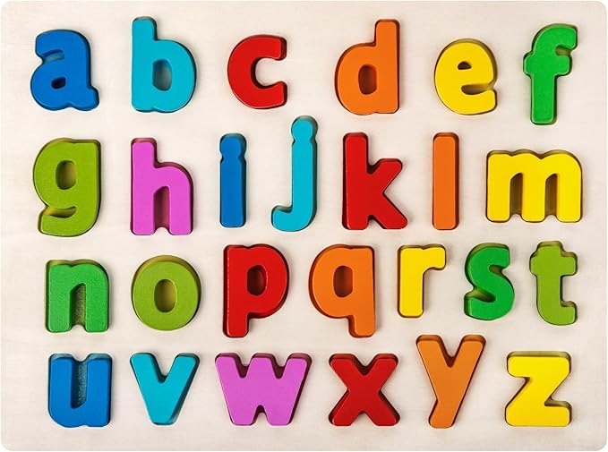 Alphabet Puzzle Wooden Puzzles for Toddlers, ABC Puzzle Shape Alphabet Learning Puzzles Toys with Puzzle Board & Letter Blocks for Preschool Girls Boys Lowercase Letter Puzzle