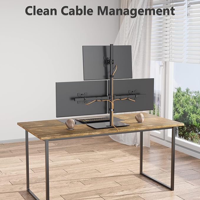 WALI Triple Monitor Stand, Height Adjustable Free-Standing Monitor Desk Mount, fits 3 Computer Screens up to 27 Inch, Holds up to 22lbs per Arm (GMF003)