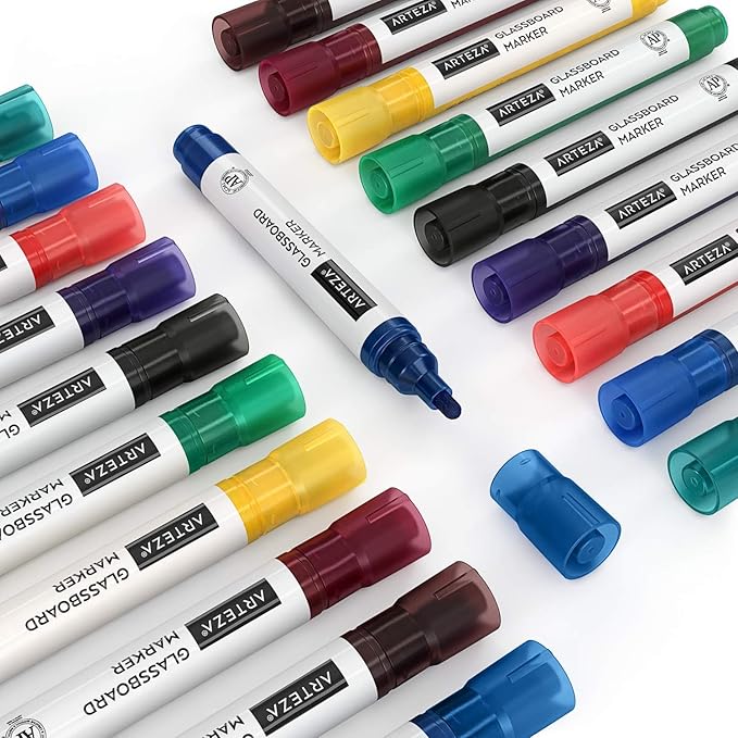 ARTEZA Glass Board Markers, 20 Pack Assorted Colors for Whiteboards, Mirrors, and Windows, Erasable Dry Erase Markers, Office and School Supplies