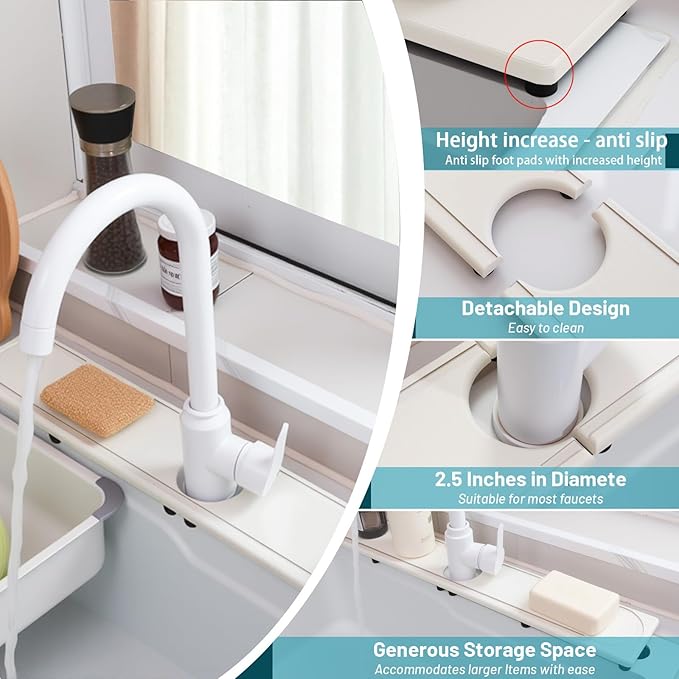Faucet Mat for Kitchen Sink with Raised Feet, Fast Drying Diatomite Stone Sink Tray, Water Absorbent Faucet & Sink Splash Guard, Prevents Moisture Buildup, Durable Protector for Bathroom Counter