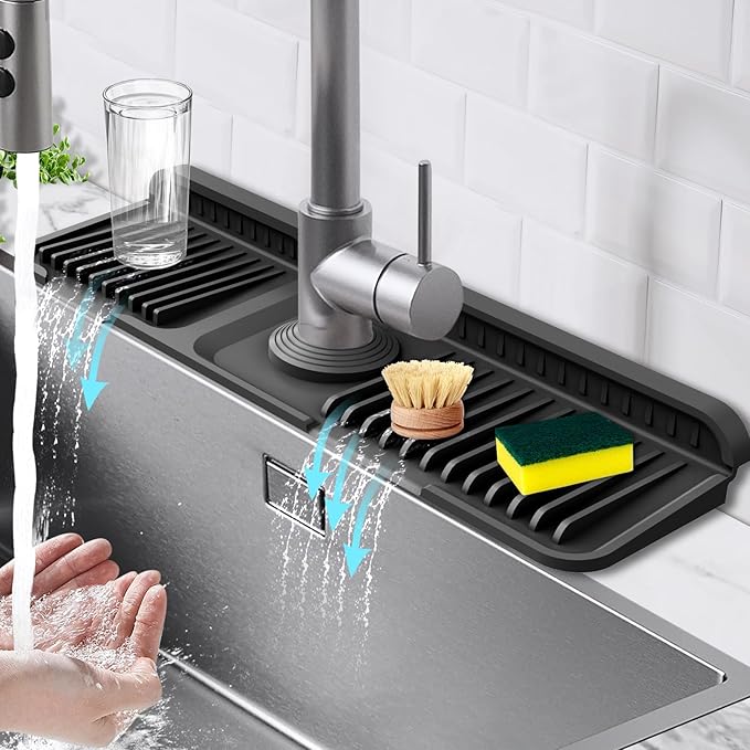 17.7-Inch Kitchen Sink Splash Guard Mat | 7° Slope for Fast Self-Draining | Snap-Lock Design | Universal & Cuttable Silicone