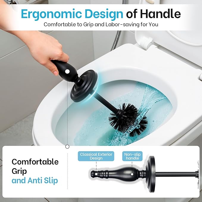 Matt Black Toilet Brush and Holder Set, Toilet Bowl Brush with Heavy Duty Wide Base,Deep Cleaning Modern Bathroom Cleaner Brush -Space Saving