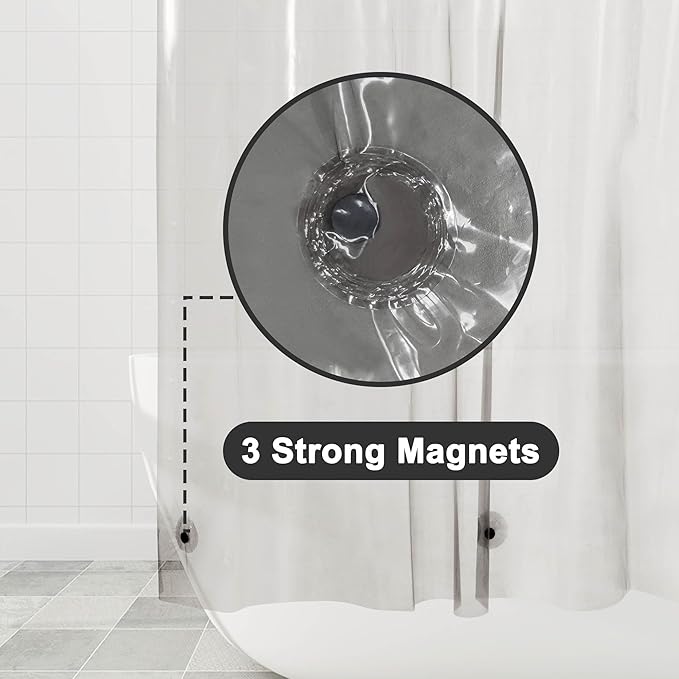 Barossa Design Shower Curtain Liner - Clear Black Premium PEVA Shower Liner with 3 Magnets and Metal Grommets, Waterproof Lightweight Standard Size Curtains for Bathroom - Translucent Black