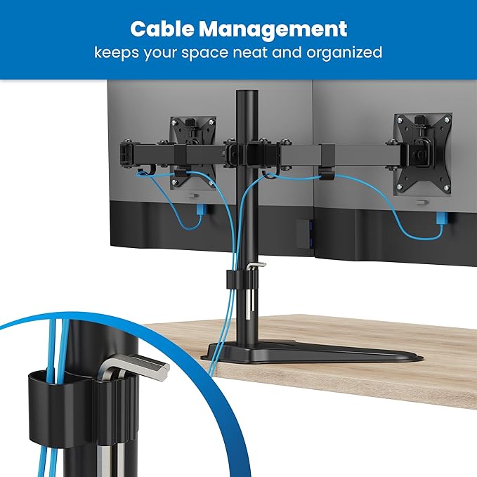 Mount-It! Dual Monitor Stand for Desk, Free Standing Monitor Mount for 2 Screens up to 32”, Height Adjustable with Tilt, Swivel & Rotation, VESA 75x75 & 100x100