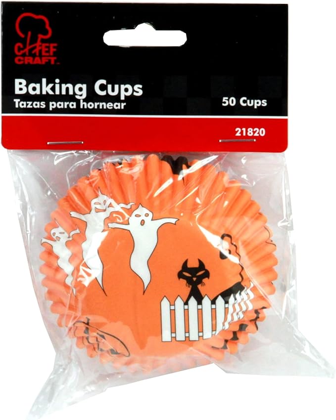 Chef Craft Paper Patterned Cupcake Liners, 50 count, Orange/Black/White