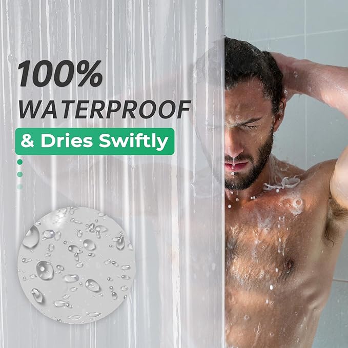 AmazerBath Extra Long Shower Curtain 90 Inches Long, Clear Premium PEVA Plastic 72x90 Inches, Tall Bathroom Curtain Heavy Duty with 3 Weighted Stones and 12 Grommet Holes
