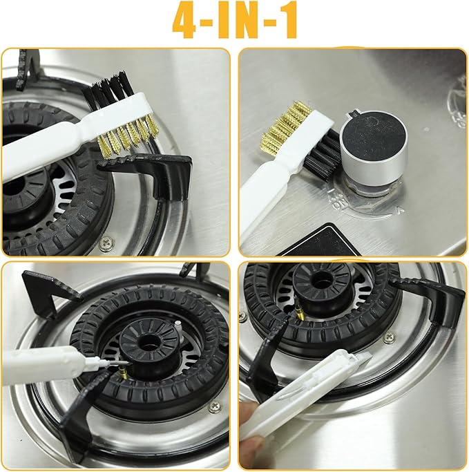 2pcs Kitchen Cleaning Scrub Brush Deep Gas Stove Brass Wire Brushes with Stiff Bristles & Cooktop Scraper Scrubber for Range Hood Grease Grime Rust Cleaner Small Brass Brushes for Pot Pan Household