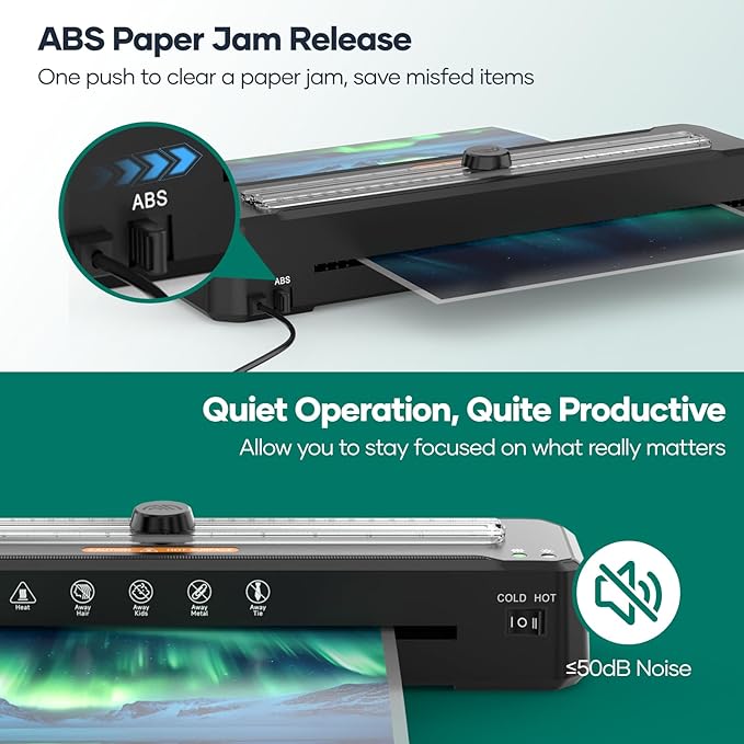 Laminator Machine 13-Inch,A3 Laminator Thermal with10 Laminating Sheets,Cold with Paper Trimmer Corner Rounder, High-Speed Jam-Free, Low-Noise Laminating Machine(Black)