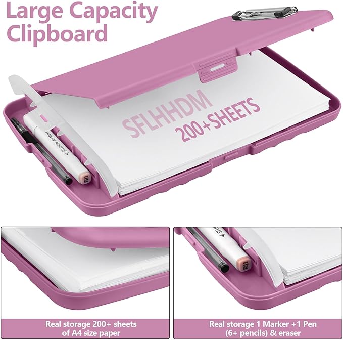 SFLHHDM Purple Clipboard with Storage, Clip Boards 8.5x11, Plastic Clipboard with Pen Holder, Teacher Clip Board, Clipboards Organizer for Women Teachers Work, School & Office Supplies