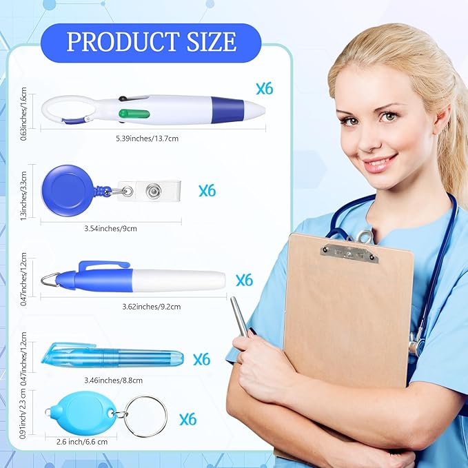 Chinco 30 Pcs Retractable Shuttle Pen Clip with Mini Highlighter Nurse Badge Pen Neon Marker LED Keychain Ring Clip