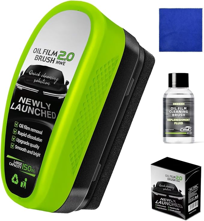 Automotive Oil Film Cleaning Brush, Clear Vision Glass Cleaner, Oil Film Cleaning Brush for Car Windows, Windshield Cleaner Tool, Universal Glass Wipe Board (Green,1PCS)