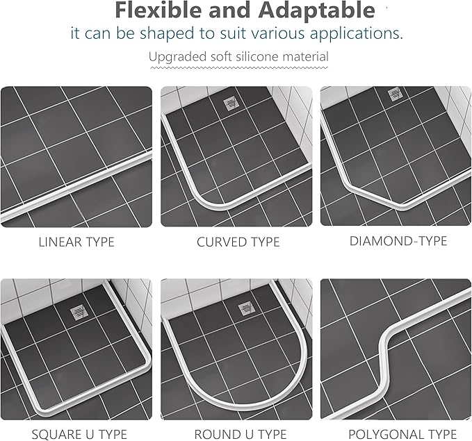 39Inch Shower Threshold Water Dam, Self-Adhesive Silicone Shower Barrier Water Stopper Shower Door Bottom Seal Strip Shower Splash Guard for Bathroom Kitchen Bathtub