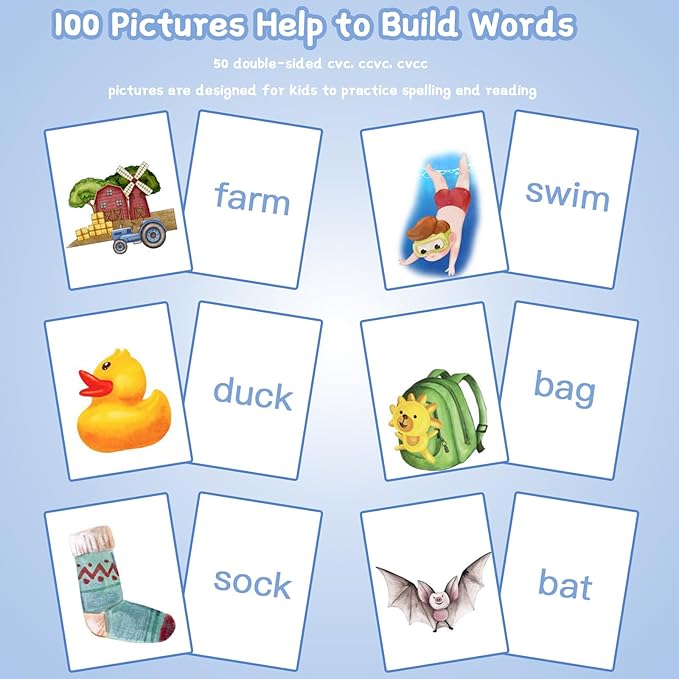 Sight Words Flash Cards for Kindergarten, Phonics Flash Cards, CVC Word Games Pocket Chart, Classroom Learning Activities, Phonics Games for Reading, Speech Therapy Materials for Kids
